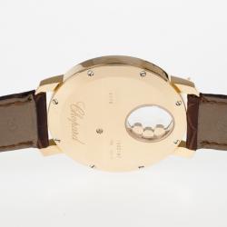 Pre Owned Chopard Happy Sun Rose Gold Leather Womens Wristwatch 40 MM