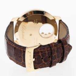 Pre Owned Chopard Happy Sun Rose Gold Leather Womens Wristwatch 40 MM