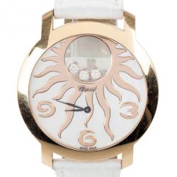 Pre Owned Chopard Happy Sun Rose Gold Leather Womens Wristwatch 40 MM