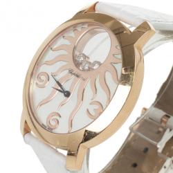 Pre Owned Chopard Happy Sun Rose Gold Leather Womens Wristwatch 40 MM