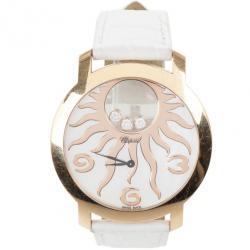 Pre Owned Chopard Happy Sun Rose Gold Leather Womens Wristwatch 40 MM