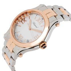 Pre Owned Chopard White 18K Rose Gold and Stainless Steel Happy Sport 278582-6002 Women's Wristwatch 36MM