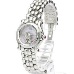 Pre Owned Chopard Pink MOP Stainless Steel Diamond Happy Sport 27/8250-21 Women's Wristwatch 26MM