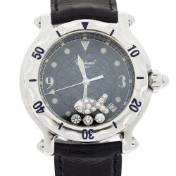 Chopard Blue Fish Motif Stainless Steel Diamonds Happy Sport 28/8347/8 Women's Wristwatch 38 mm