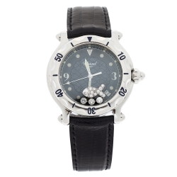 Chopard Blue Fish Motif Stainless Steel Diamonds Happy Sport 28/8347/8 Women's Wristwatch 38 mm