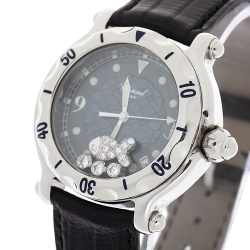 Chopard Blue Fish Motif Stainless Steel Diamonds Happy Sport 28/8347/8 Women's Wristwatch 38 mm