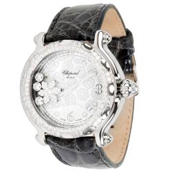 Pre Owned Chopard White Diamonds 18K White Gold And Stainless Steel Happy Sport 288946-2001 Women's Wristwatch 38 MM