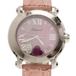 مملوكة مسبقًا Chopard Pink Stainless Steel Happy Sport Women’s Wristwatch 38MM