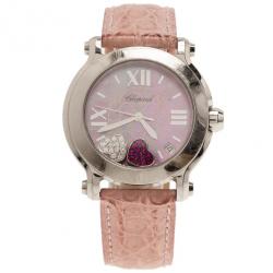 مملوكة مسبقًا Chopard Pink Stainless Steel Happy Sport Women’s Wristwatch 38MM