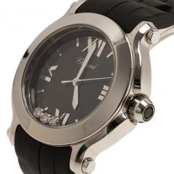 Chopard Black Stainless Steel Happy Sport Women's Wristwatch 35MM