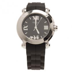Chopard Black Stainless Steel Happy Sport Women's Wristwatch 35MM