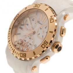 Pre Owned Chopard White Ceramic Happy Sport Women's Wristwatch 42MM