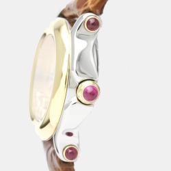 Pre Owned Chopard White Diamond 18k Yellow Gold And Stainless Steel Happy Sport 27/8246-21 Quartz Women's Wristwatch 26 mm