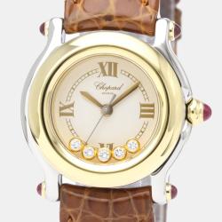 Pre Owned Chopard White Diamond 18k Yellow Gold And Stainless Steel Happy Sport 27/8246-21 Quartz Women's Wristwatch 26 mm