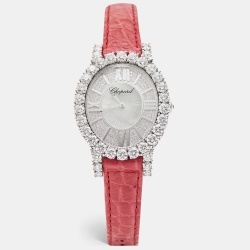Chopard Mother of Pearl Diamonds 18K White Gold Alligator L'Heure Du Diamant Oval 139383-1001 Women's Wristwatch 40 mm