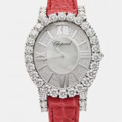 Chopard Mother of Pearl Diamonds 18K White Gold Alligator L'Heure Du Diamant Oval 139383-1001 Women's Wristwatch 40 mm