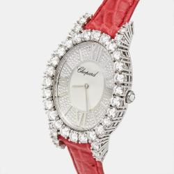 Chopard Mother of Pearl Diamonds 18K White Gold Alligator L'Heure Du Diamant Oval 139383-1001 Women's Wristwatch 40 mm