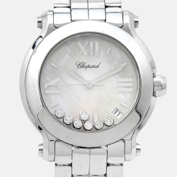 Chopard Mother Of Pearl Diamond Stainless Steel Happy Sport 8475 Women's Wristwatch 35 mm