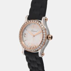 Chopard White 18k Rose Gold Stainless Steel Happy Sport 278590-6003 Quartz Women's Wristwatch 28 mm