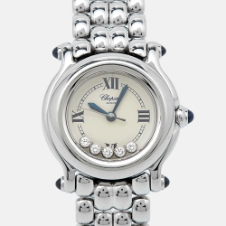 Pre Owned Chopard White Diamond Stainless Steel Happy Sport 27/8250-23 Women's Wristwatch 26 mm