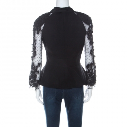 Pre Owned جاكيت كريستيان لاكروا صوف أسود بطيات وخرز وأكمام شفافة L