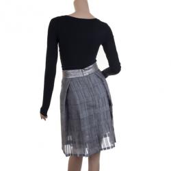 Christian Lacroix Grey Pleated Midi Skirt L