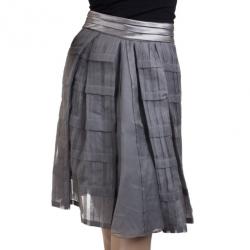 Christian Lacroix Grey Pleated Midi Skirt L