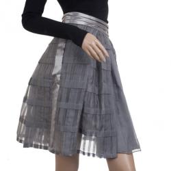 Christian Lacroix Grey Pleated Midi Skirt L