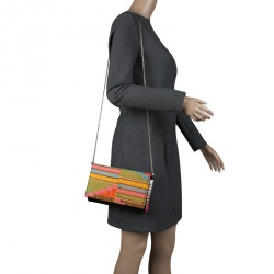 Christian Louboutin Black/Multicolor Leather and Embroidered Fabric Paloma Chain Clutch