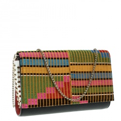 Christian Louboutin Black/Multicolor Leather and Embroidered Fabric Paloma Chain Clutch