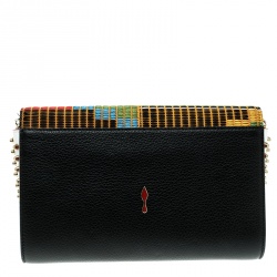 Christian Louboutin Black/Multicolor Leather and Embroidered Fabric Paloma Chain Clutch