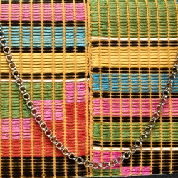 Christian Louboutin Black/Multicolor Leather and Embroidered Fabric Paloma Chain Clutch