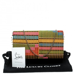 Christian Louboutin Black/Multicolor Leather and Embroidered Fabric Paloma Chain Clutch