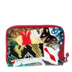 Pre Owned  Christian Louboutin Multicolor Trash Print Patent Leather Panettone Spiked Zipper Coin Purse