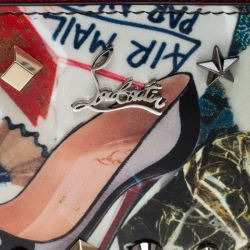 Pre Owned  Christian Louboutin Multicolor Trash Print Patent Leather Panettone Spiked Zipper Coin Purse