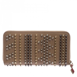 Christian Louboutin Beige Leather Spiked Zip Around Wallet