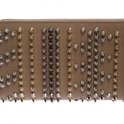 Christian Louboutin Beige Leather Spiked Zip Around Wallet