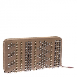 Christian Louboutin Beige Leather Spiked Zip Around Wallet
