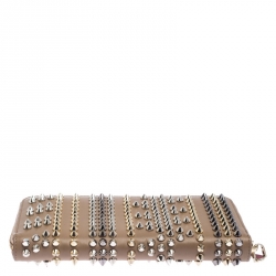 Christian Louboutin Beige Leather Spiked Zip Around Wallet