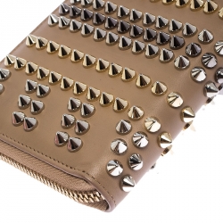 Christian Louboutin Beige Leather Spiked Zip Around Wallet