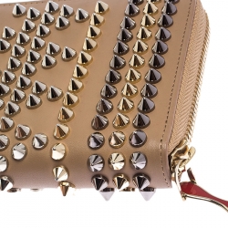 Christian Louboutin Beige Leather Spiked Zip Around Wallet