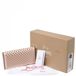 Christian Louboutin Beige Leather Macaron Studded Wristlet Flap Wallet 