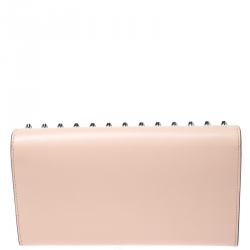 Christian Louboutin Beige Leather Macaron Studded Wristlet Flap Wallet 