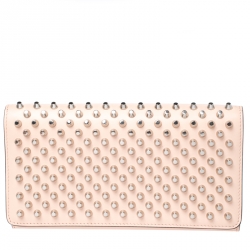 Christian Louboutin Beige Leather Macaron Studded Wristlet Flap Wallet 
