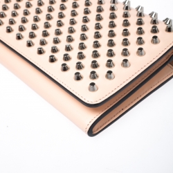 Christian Louboutin Beige Leather Macaron Studded Wristlet Flap Wallet 