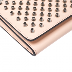 Christian Louboutin Beige Leather Macaron Studded Wristlet Flap Wallet 