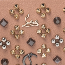 Christian Louboutin Beige Leather Spikes Panettone Zip Around Wallet 