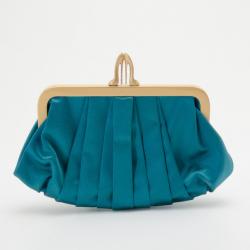 Christian Louboutin Teal Satin Louboutin Loubi Croissant Clutch