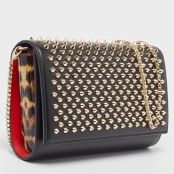 Christian Louboutin Black Leather Paloma Spiked Chain Clutch