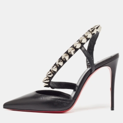 Pre Owned Christian Louboutin Black Leather Spikita Pumps Size 36.5